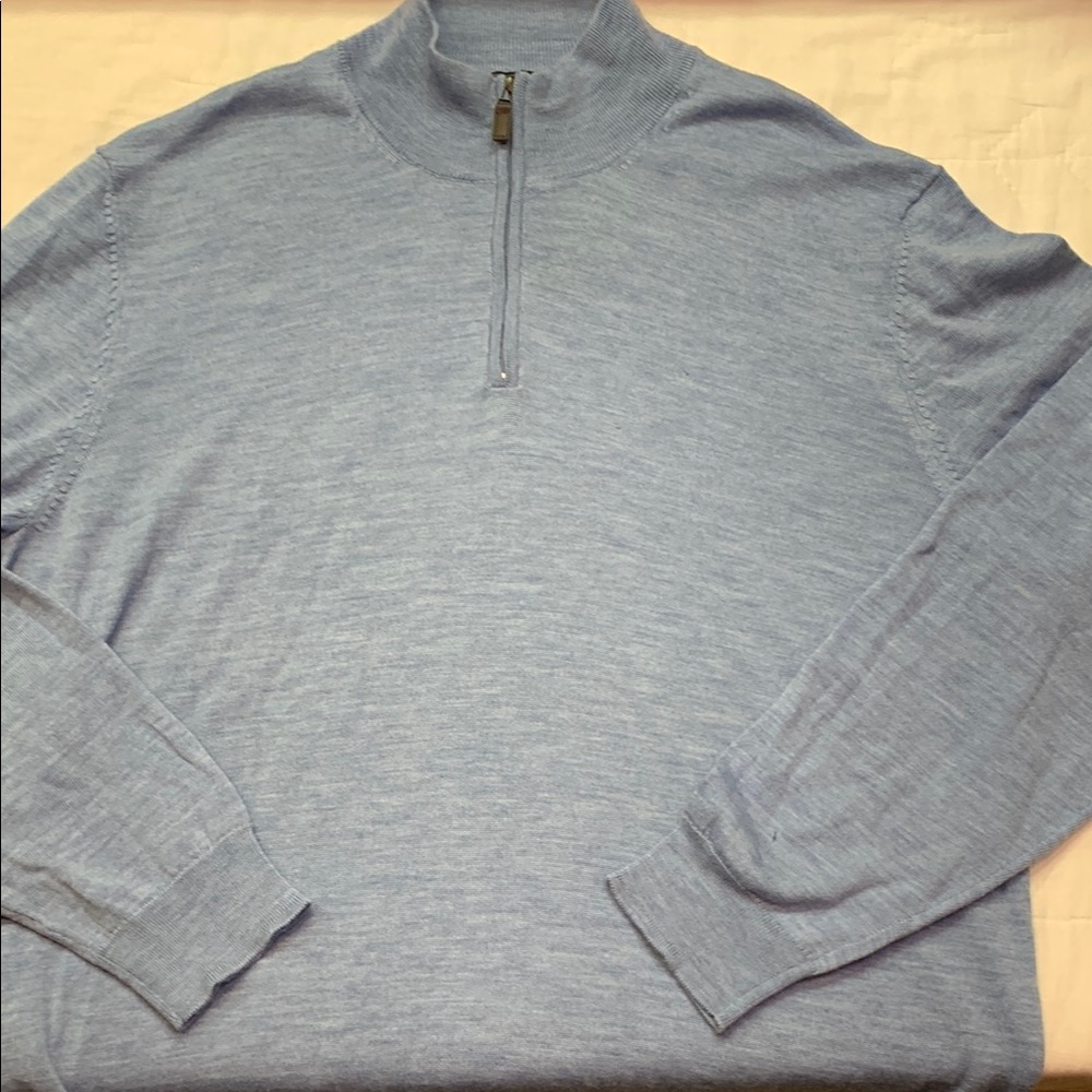 Luxury Jos A Bank Traveler Merino Wool 1/4-Zip Sweater Blue Tailored Fit NWT - Picture 4 of 13